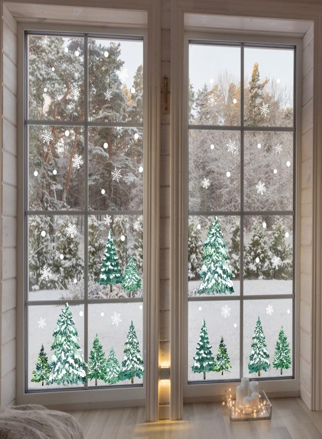 KALEFO 60Pcs Snowy Winter Decor Snow Tree Window Clings Decals Forest Trees White Christmas Decorations Kids Room Window Stickers Xmas Tree Snowflake Decals - Image 4